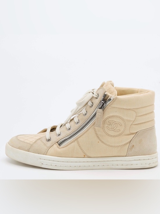 CHANEL Shoes - Chanel Fabric and Suede CC Side Zip High Top Sneakers🤩